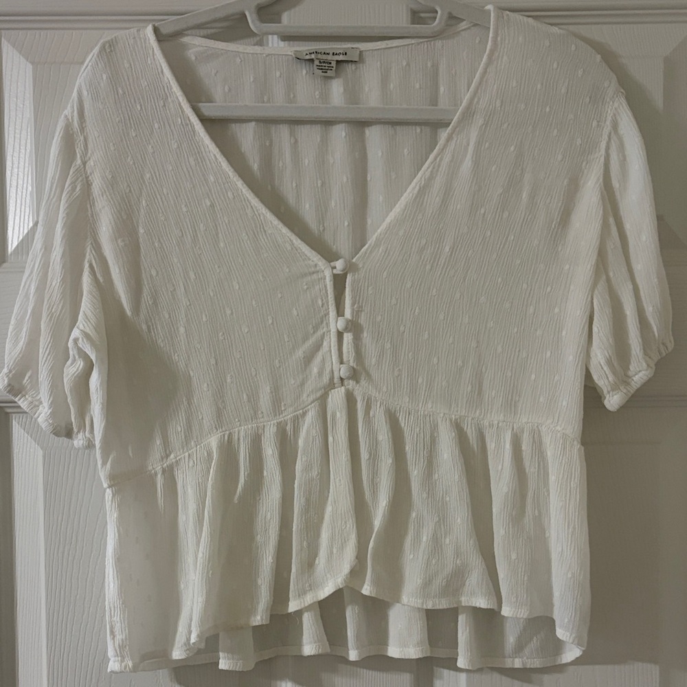 AE White Button-Front Blouse